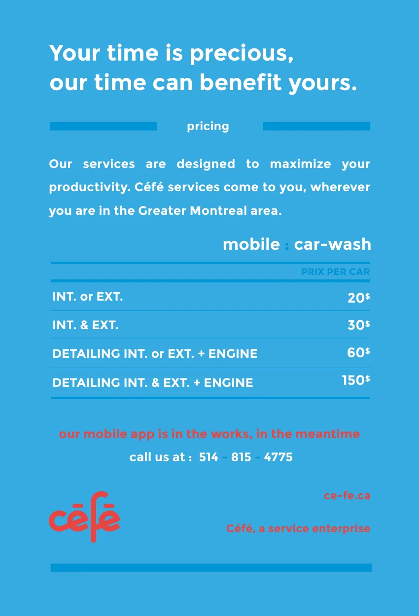 cefe application: Mobile car wash pricing and booking