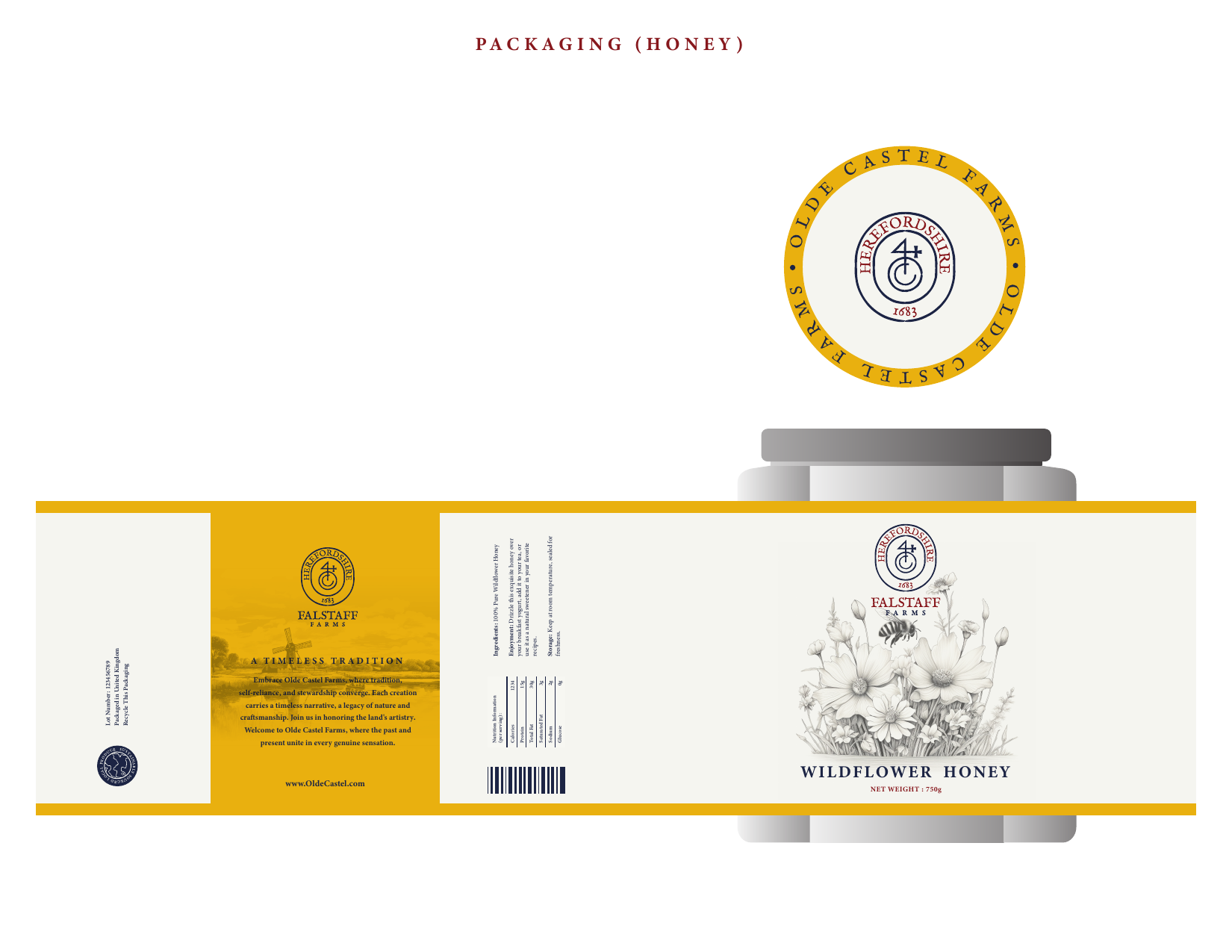 تصميم ملصق عبوة عسل الزهور البرية من Falstaff Farms