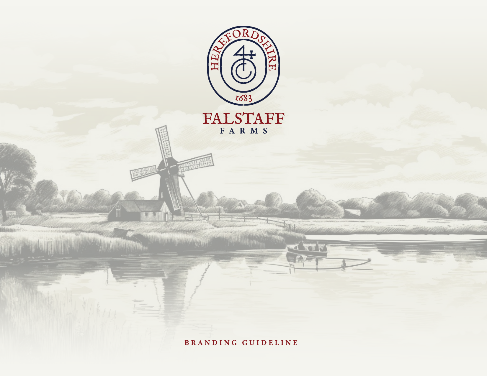 Falstaff Farms branding cover with Herefordshire seal and pastoral windmill illustration