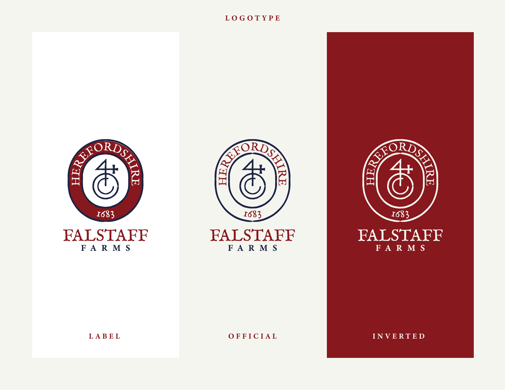 نسخ الشعار الكتابي لـ Falstaff Farms مع ختم هيرفوردشير