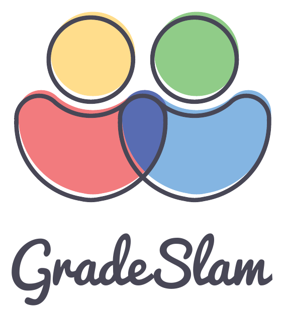 Logo approuvé GradeSlam avec figures élève et tuteur fusionnées et wordmark script