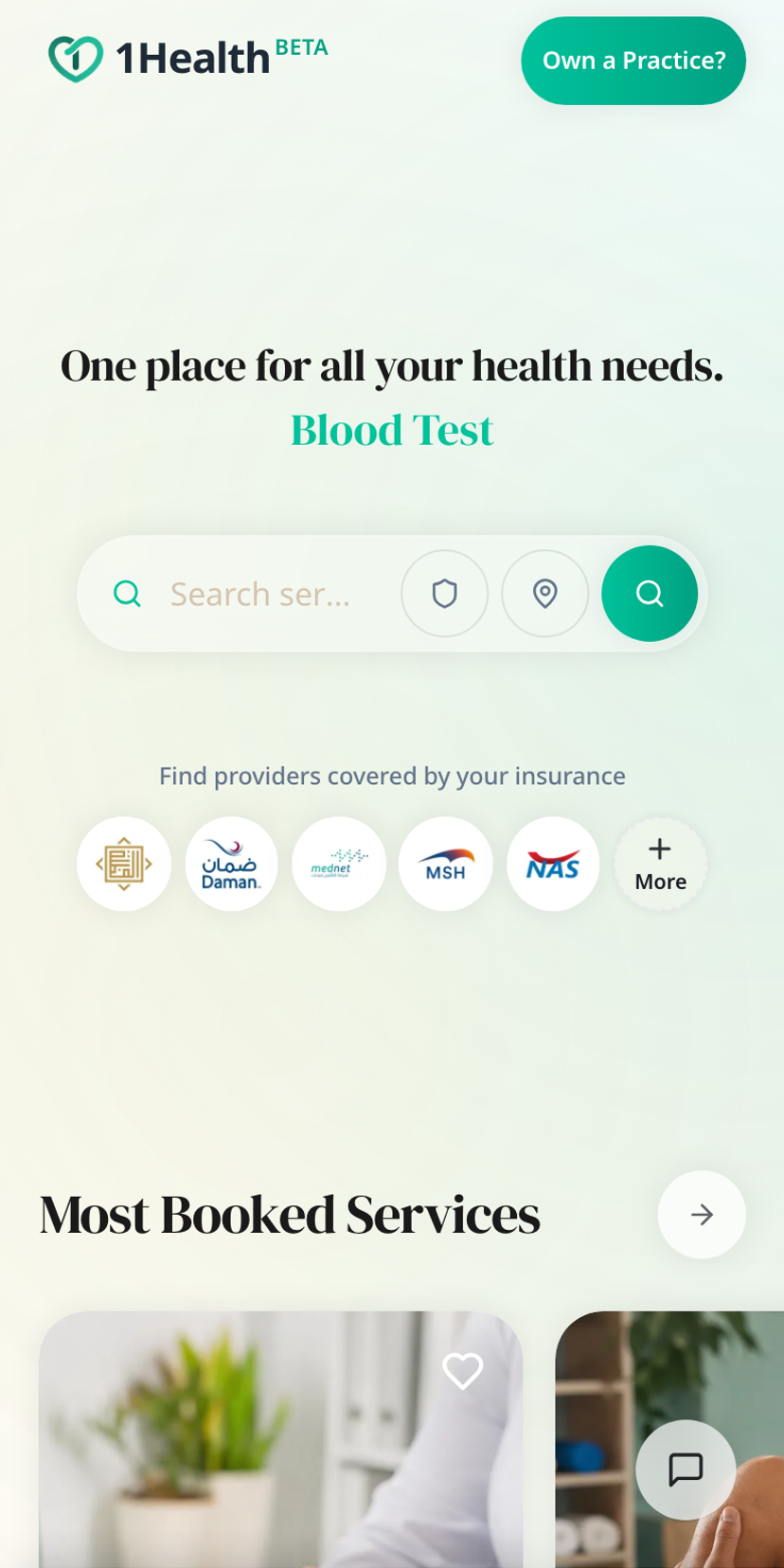 صفحة 1Health الرئيسية للبحث عن الرعاية على iPhone