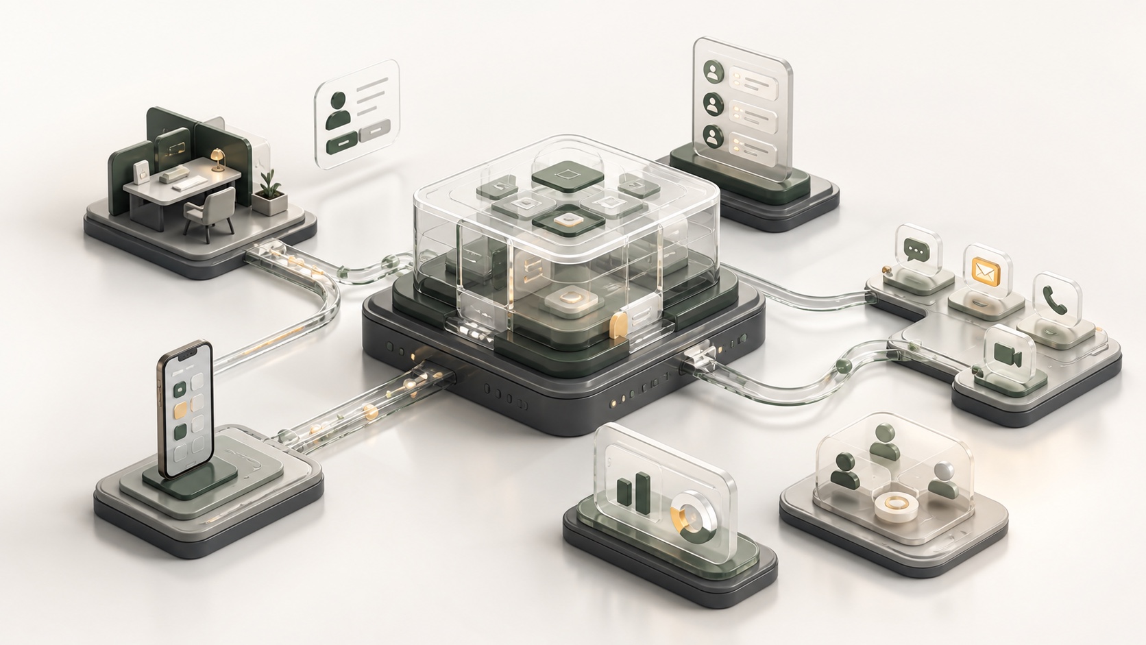 Connected modules for account management, mobile, communication, reporting, and team workflows around one software platform